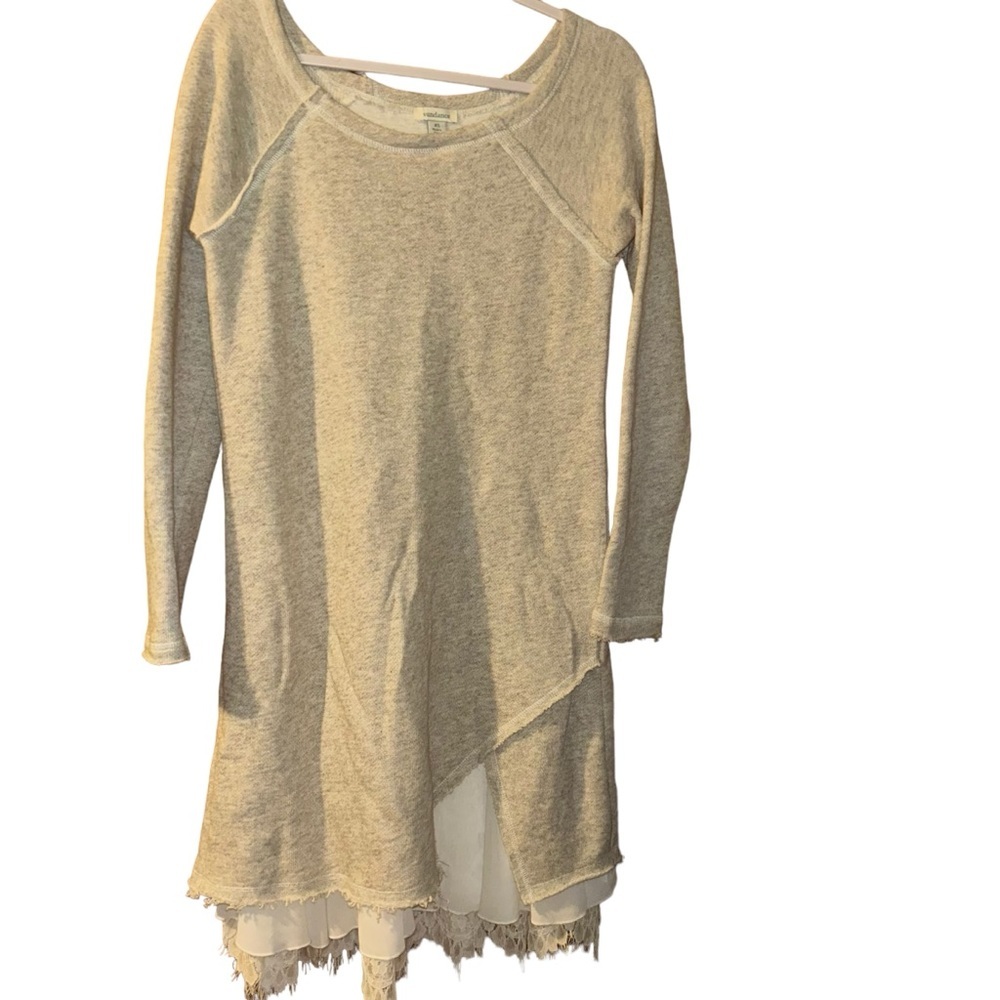 Sundance Best Friends Terry Dress Heather Gray tiered lace sweater size XS tunic